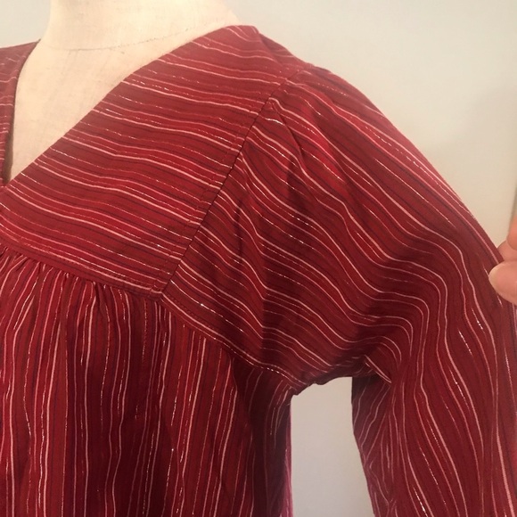 Madewell NEW Womens Red Stripe Peasant Shirt NWT V Neck - Picture 7 of 11